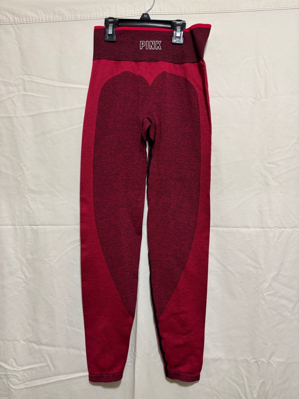 PINK Victoria's Secret Womens Burgundy Red Heart Seamless Leggings Size Small